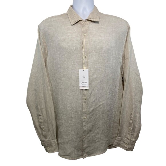 MNG Man Mango Linen Shirt Mens XL Beige Regular Fit Long Sleeve Button Up Eco - Picture 1 of 11